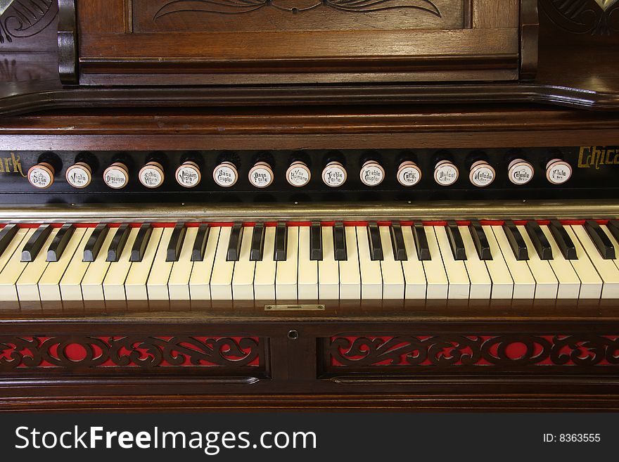 Close up of the keyboard of an American organ. Close up of the keyboard of an American organ