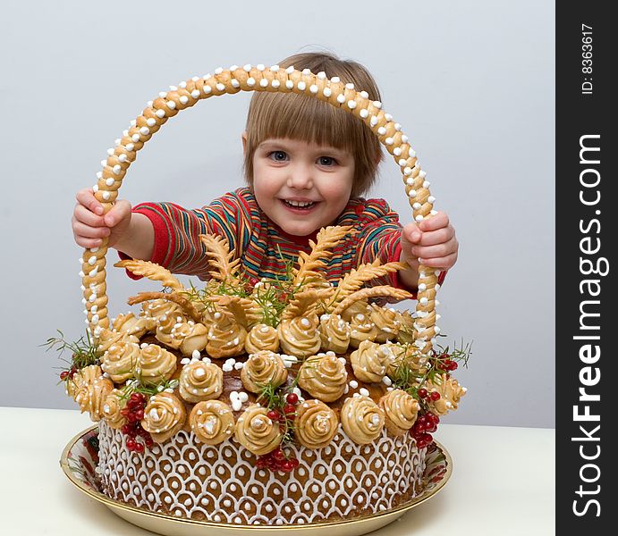 The little girl with traditional celebratory Ukrainian loaf. The little girl with traditional celebratory Ukrainian loaf