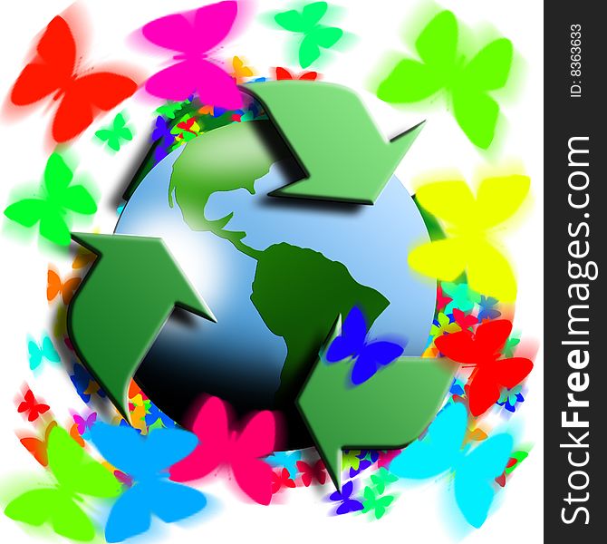 Recycling Symbol With Earth In The Center