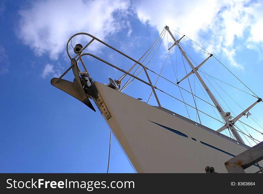 Front of a luxury yacht in a Marina