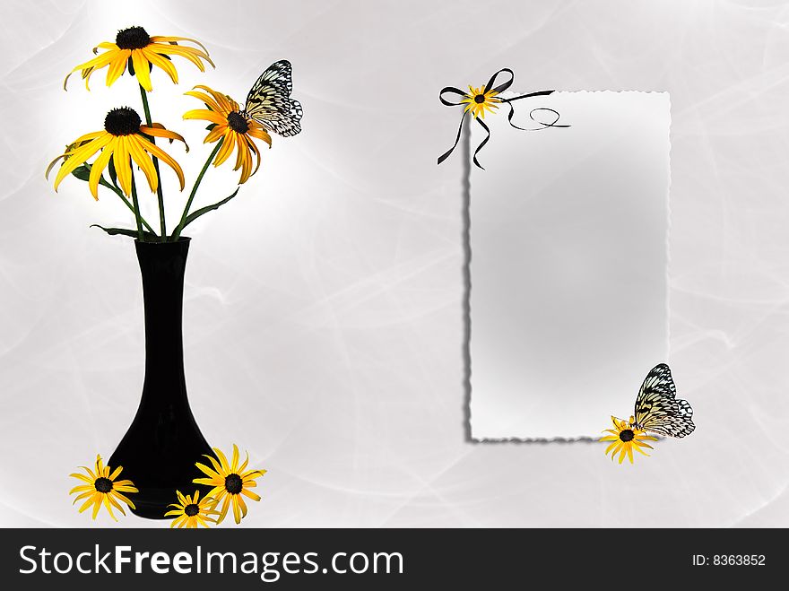 Butterfly on a black-eyed susan bouquet with copy space. Butterfly on a black-eyed susan bouquet with copy space.