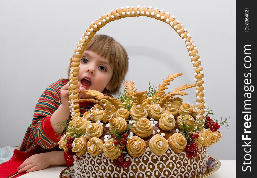 The little girl with traditional celebratory Ukrainian loaf. The little girl with traditional celebratory Ukrainian loaf