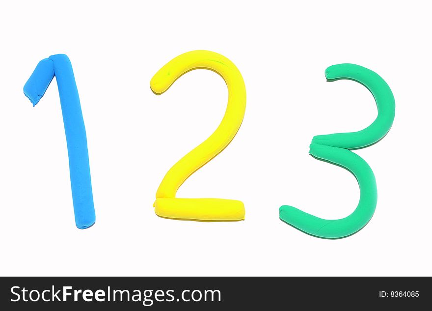 Handmaded placticine digits: one, two, three. Handmaded placticine digits: one, two, three