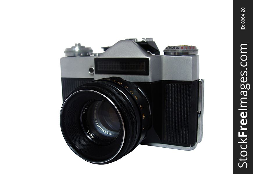 Old camera on white background