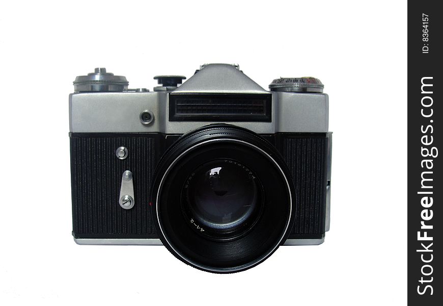 Old camera on white background