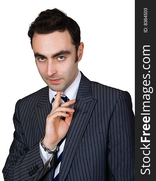 Thinking businessman isolated over white with clipping path