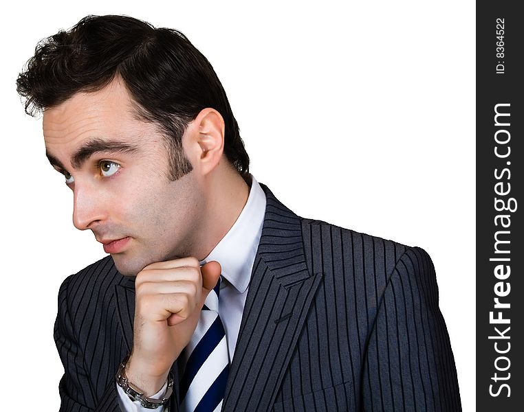 Thinking businessman isolated over white with clipping path