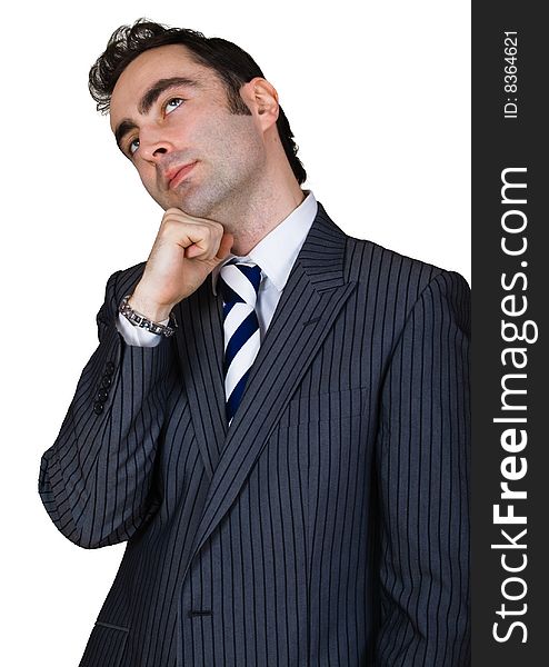 Thinking businessman isolated over white with clipping path