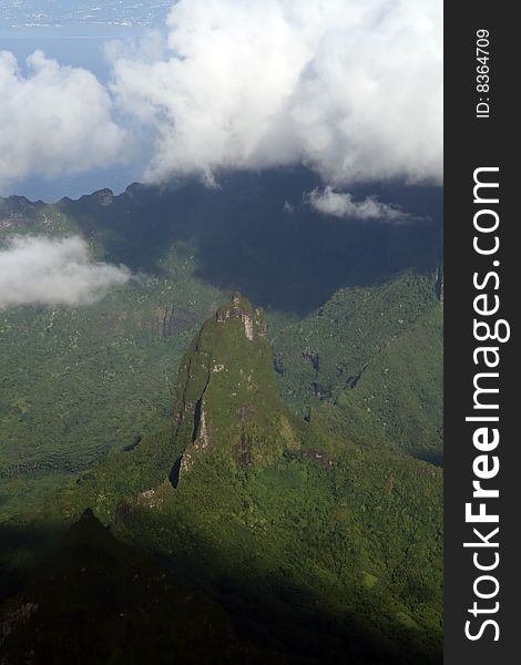 Tropical volcanic island rocky mountain