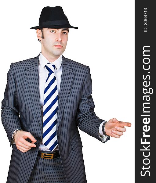 Retro mafioso ready to shoot isolated over white with clipping path