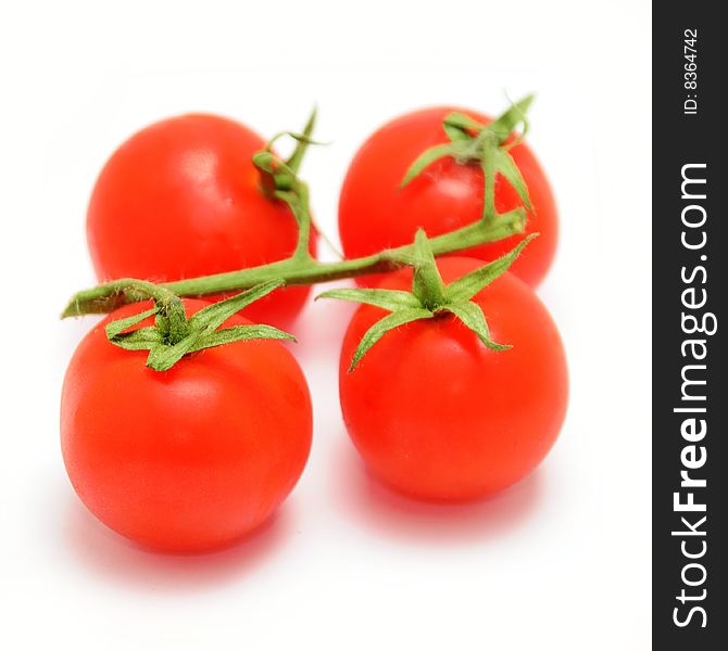 Four cherry tomatoes on branch