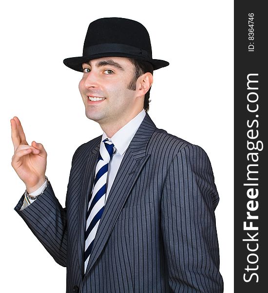 Retro businessman smoke isolated over white with clipping path