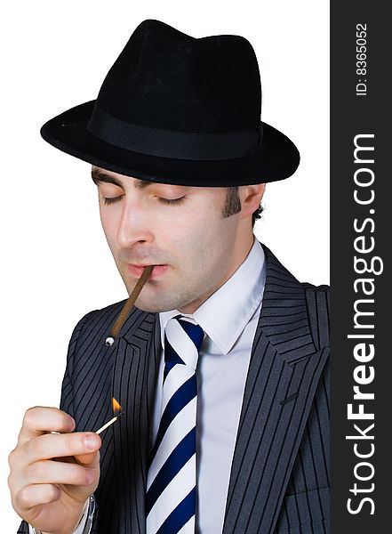 Retro Businessman Light A Cigarette