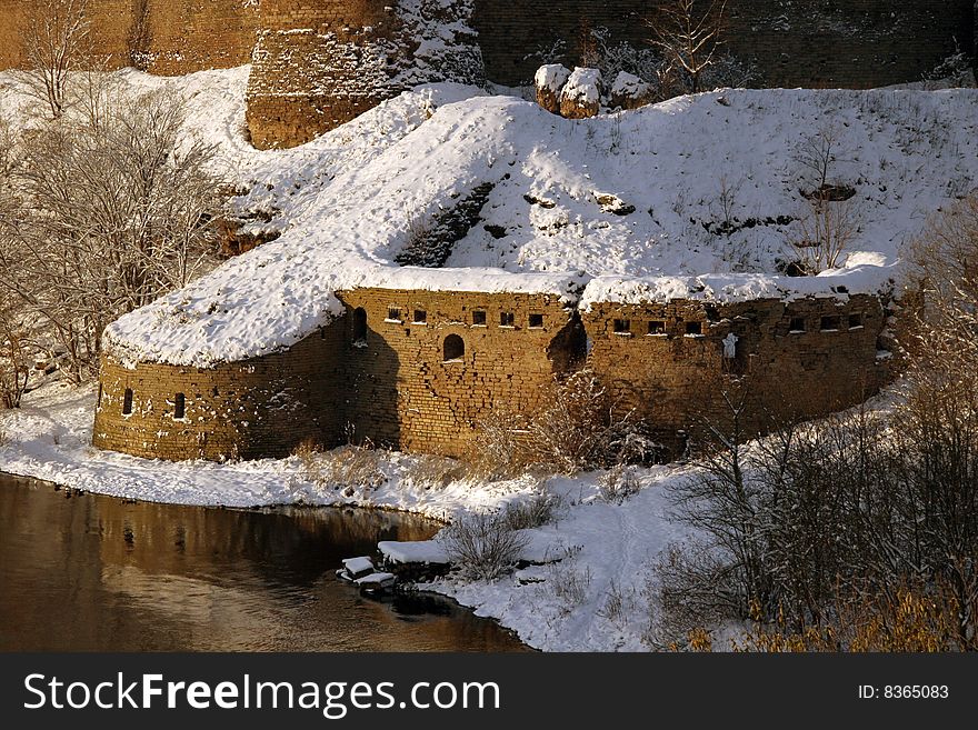 Ruins of an ancient fortress on the border of Estonia and Russia. The historic cultural monument. Ruins of an ancient fortress on the border of Estonia and Russia. The historic cultural monument.