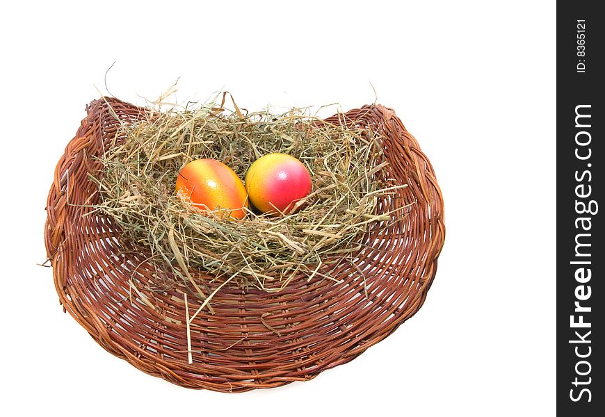 Colored Easter eggs in the nest