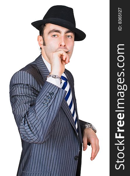 Retro businessman smoke a cigarette