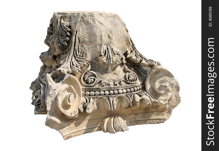 Isolated capital of the Roman column over white