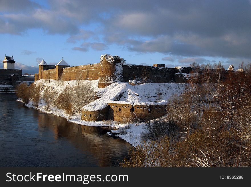 Ruins of an ancient fortress on the border of Estonia and Russia. The historic cultural monument. Ruins of an ancient fortress on the border of Estonia and Russia. The historic cultural monument.
