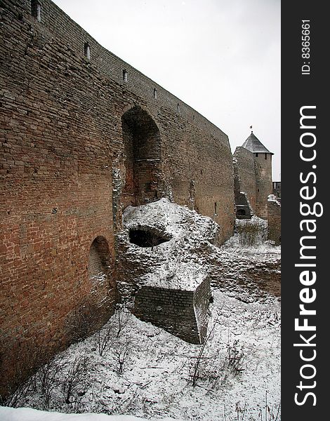 Ruins of an ancient fortress on the border of Estonia and Russia. The historic cultural monument. Ruins of an ancient fortress on the border of Estonia and Russia. The historic cultural monument.