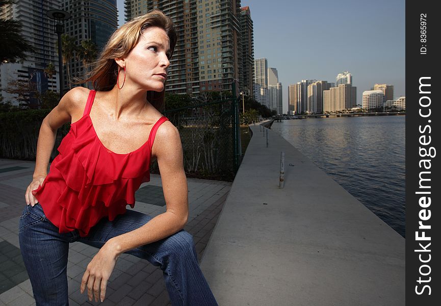 Beautiful Woman Watching The Water