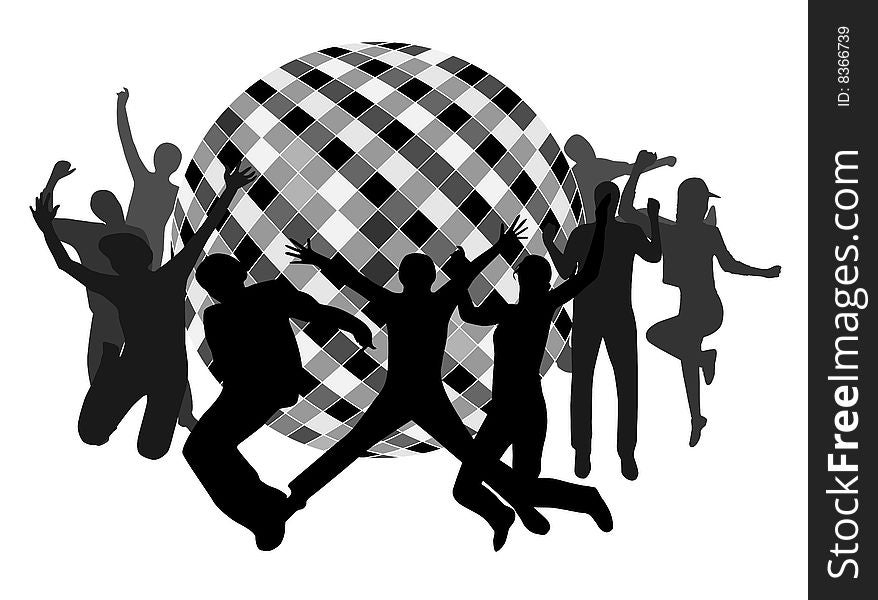 Illustration of people and disco club