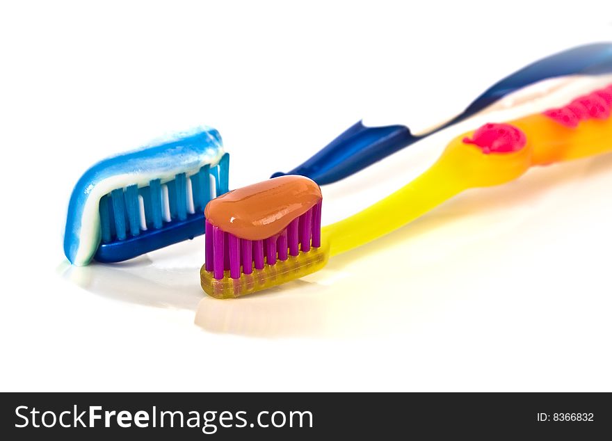 Two toothbrush isolated on a white background