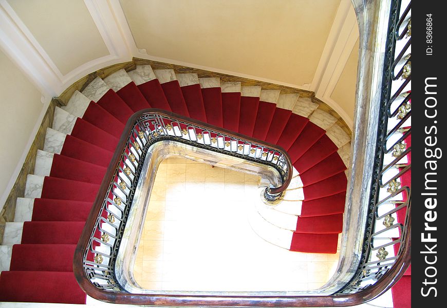 Red stairs viewed from the upside