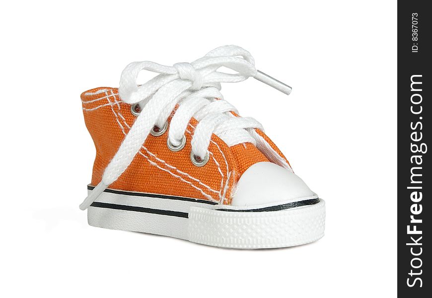 Sneakers orange colour with lace on white background. Sneakers orange colour with lace on white background