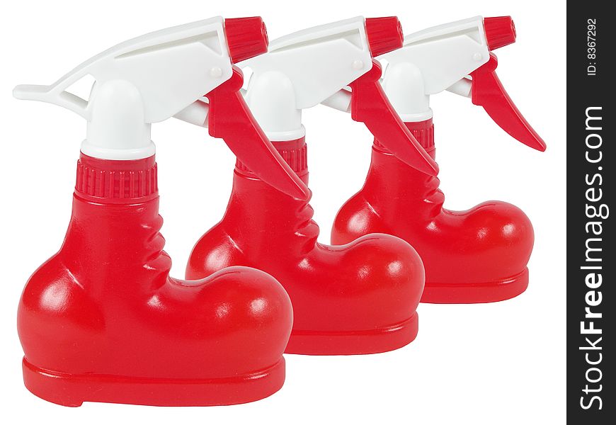 Sprayer red-white color to look like boot on white background. Sprayer red-white color to look like boot on white background