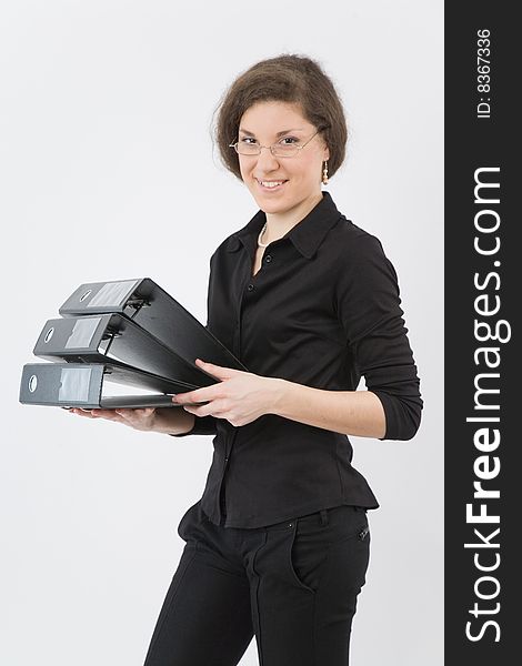 Photo of pretty smiling woman with folder