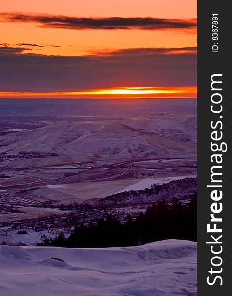 A winter sunrise over the city of Golden, Colorado. A winter sunrise over the city of Golden, Colorado