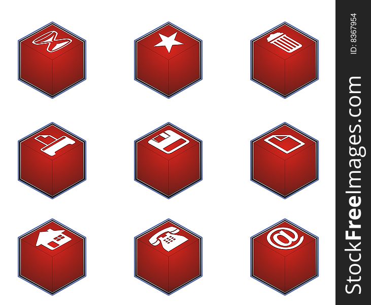 A  red cube icon series. A  red cube icon series