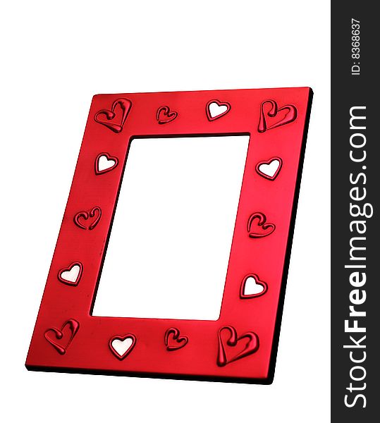 Red rectangle frame with hearts at the white background. Red rectangle frame with hearts at the white background