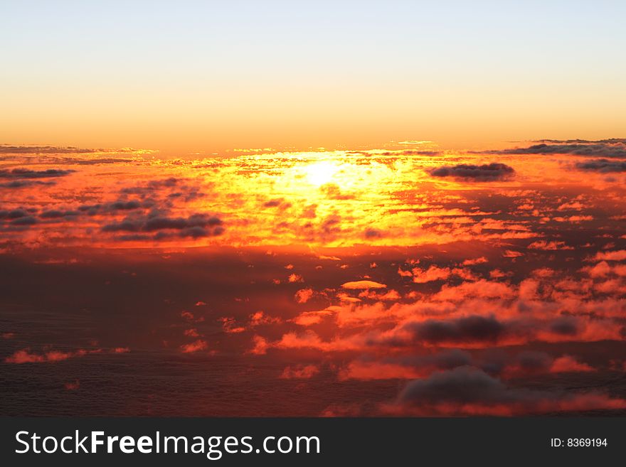 Sunset in the air from an airliner