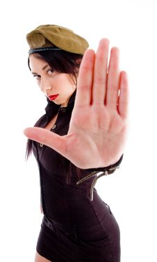 Stylish Pose Of Young Model With Stopping Gesture Royalty Free Stock Images Stylish Pose Of Young Model With Stopping Gesture Royalty Free Stock Images