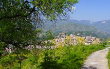Sicilian Village And Flowers, Italy Royalty Free Stock Photography