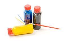Tubes With Color Inks And Brush On White Royalty Free Stock Images Tubes With Color Inks And Brush On White Royalty Free Stock Images