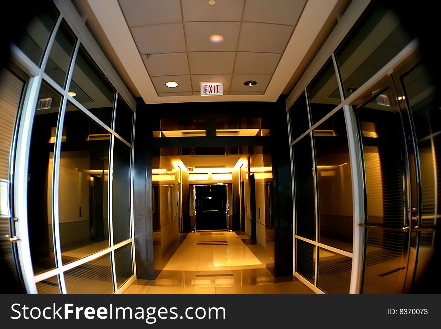 A view of a building's interior. A view of a building's interior