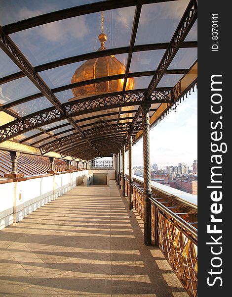 Covered footbridge on Temple of Christ of Savior in Moscow. Covered footbridge on Temple of Christ of Savior in Moscow