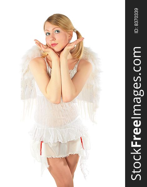 Girl In Angel S Costume Supports  Head Palms