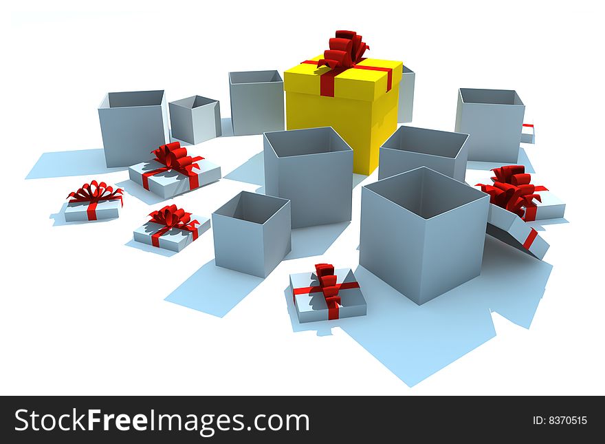 Opened gift boxes - 3d isolated illustration on white