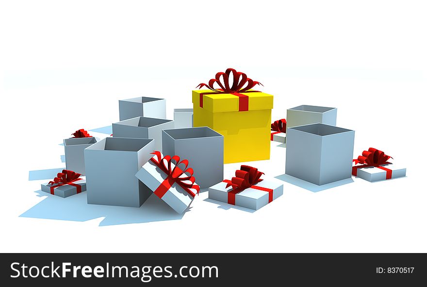 Opened gift boxes - 3d isolated illustration on white