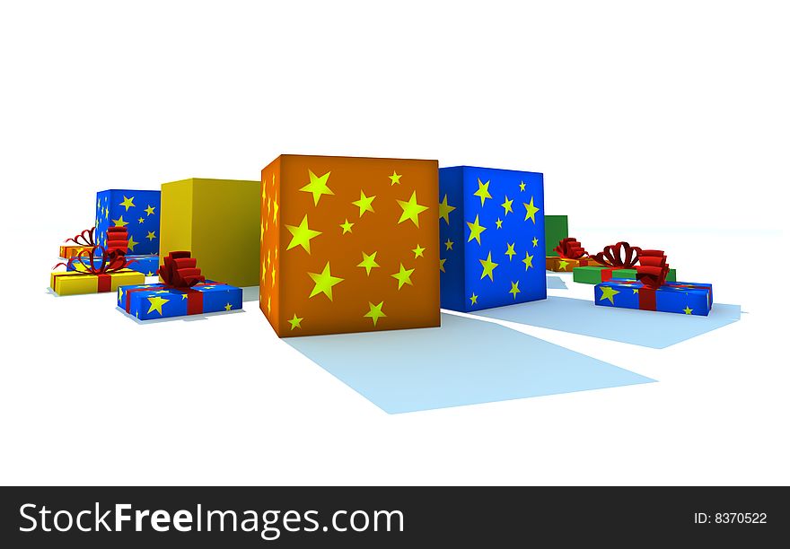 Opened multicolor gift boxes - 3d isolated illustration on white