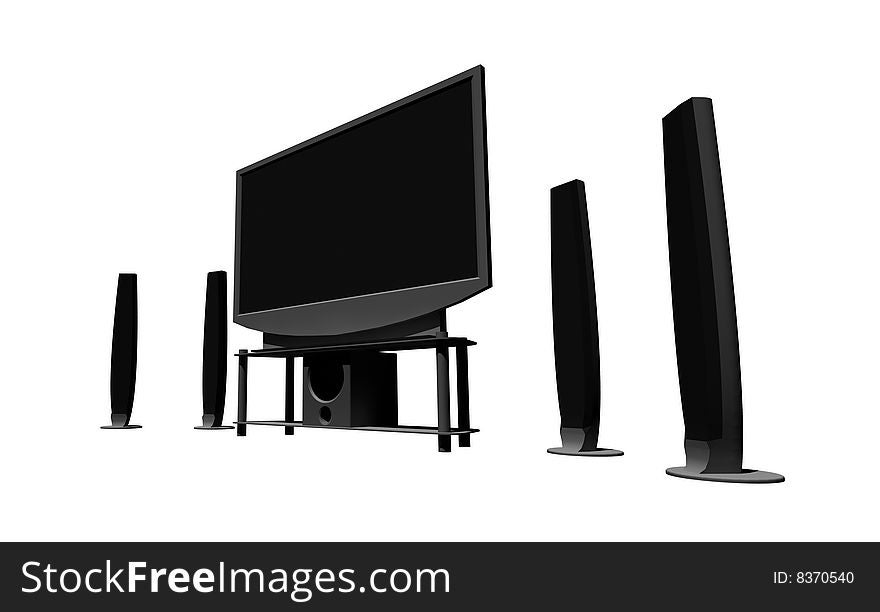 Home theater / high definition television with speakers - isolated 3d render