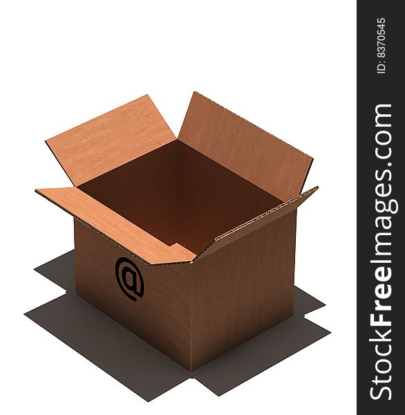 Cardboard with email symbol - isolated photorealistic 3d render