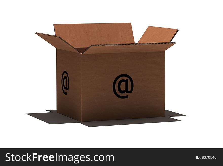 Cardboard with email symbol - isolated photorealistic 3d render