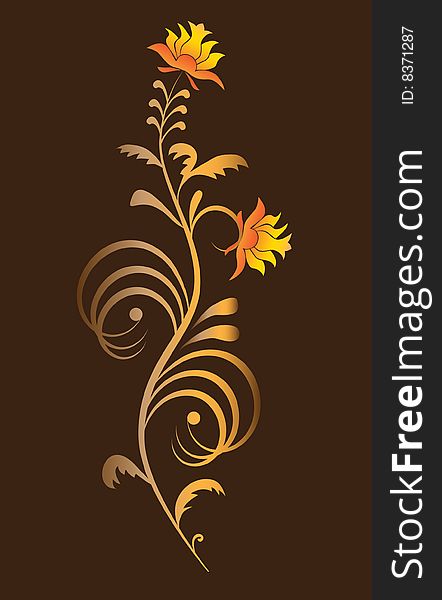 Fantastic golden ornament with flowers. Vector illustration