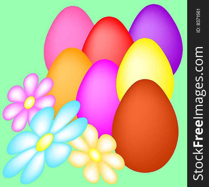 Colorful Easter eggs with flowers