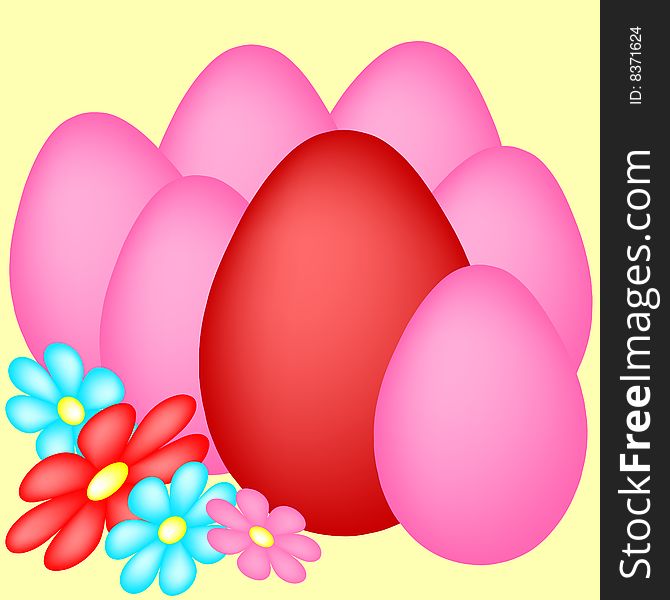 Colorful Easter eggs with flowers