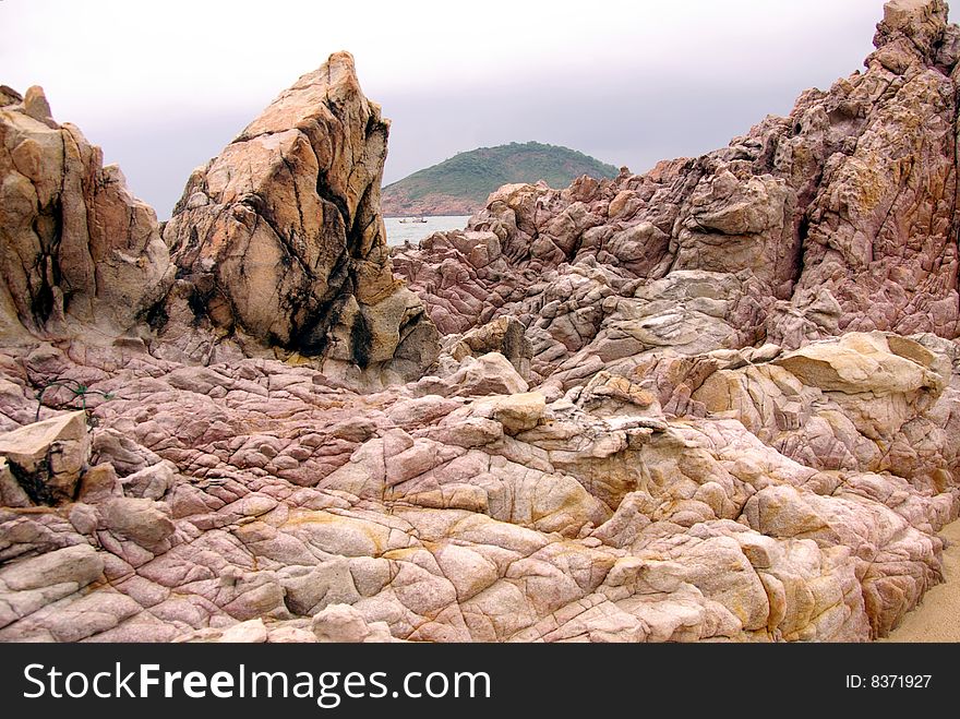 The colorful rocks at the coast of Qui Hnon in Vietnam